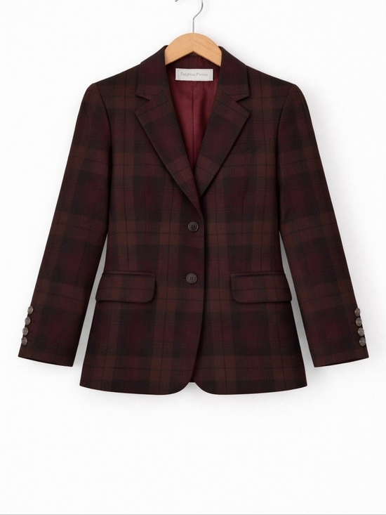 Evan Picone Jackets & Blazers - Evan Picone~Womens VTG 70s~Union Made Blazer Sportcoat~Burgundy Plaid~Wool~SM